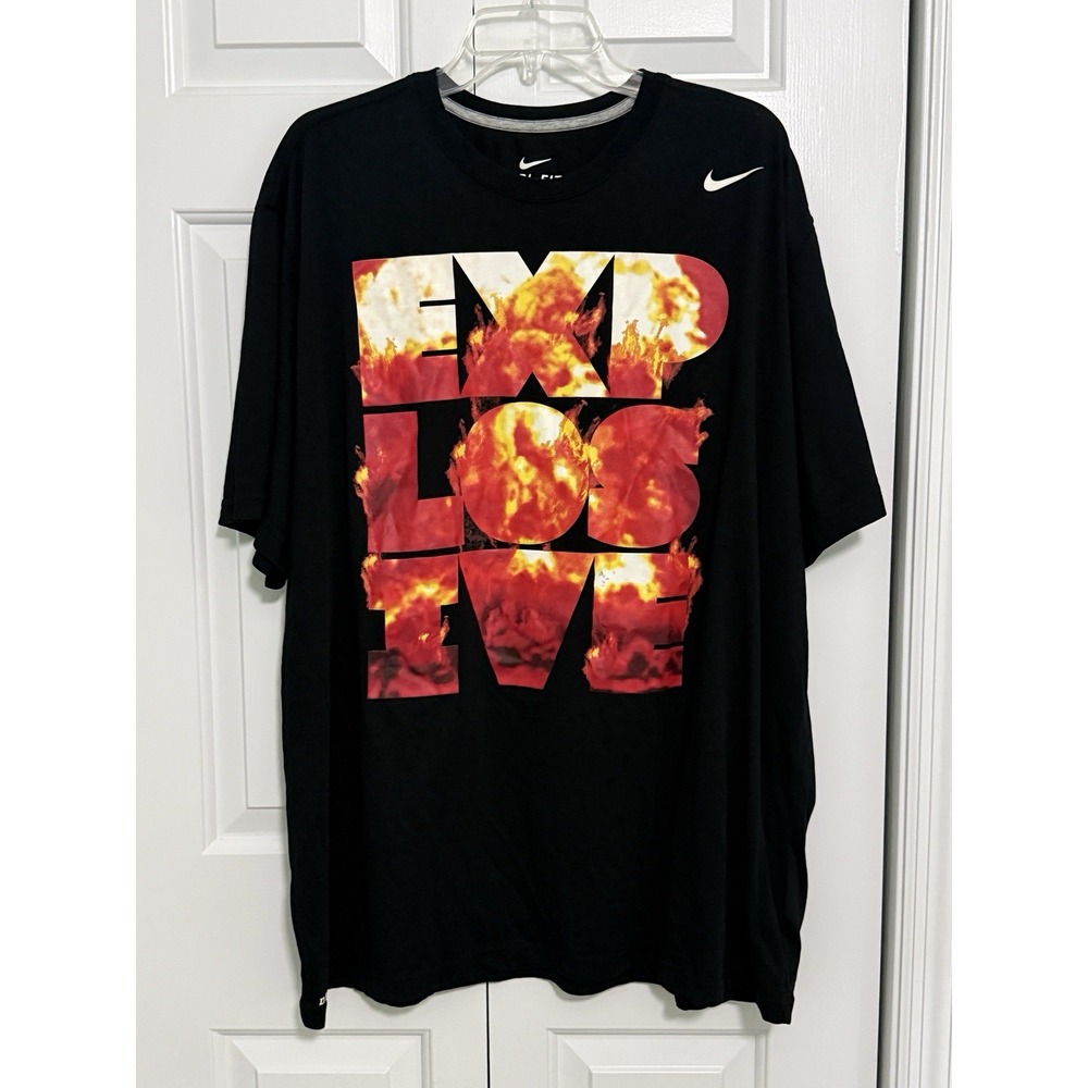 NIKE Dri-Fit Explosion Black T-Shirt Pullover Flame Fire Logo Men's Size 3XL